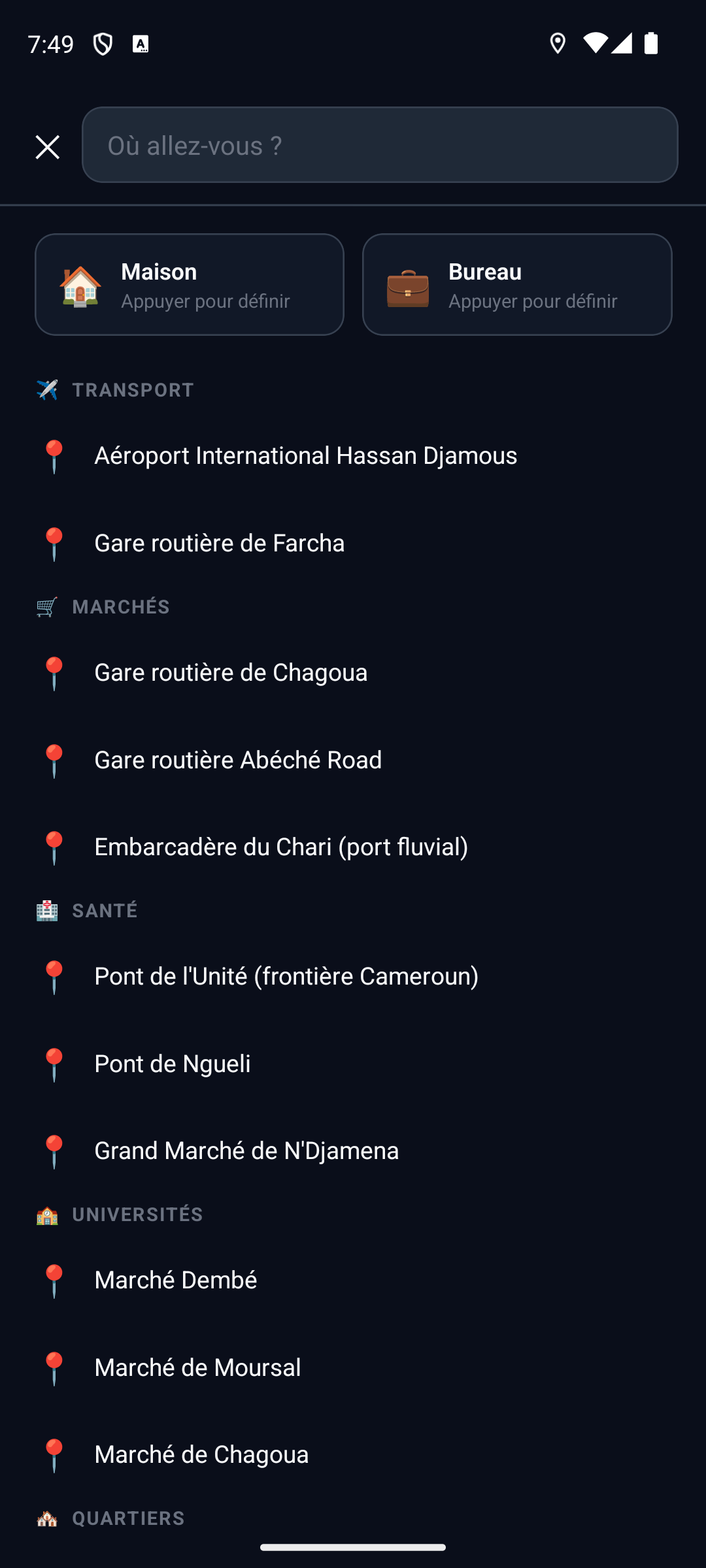 Recherche de destination — lieux N'Djamena
