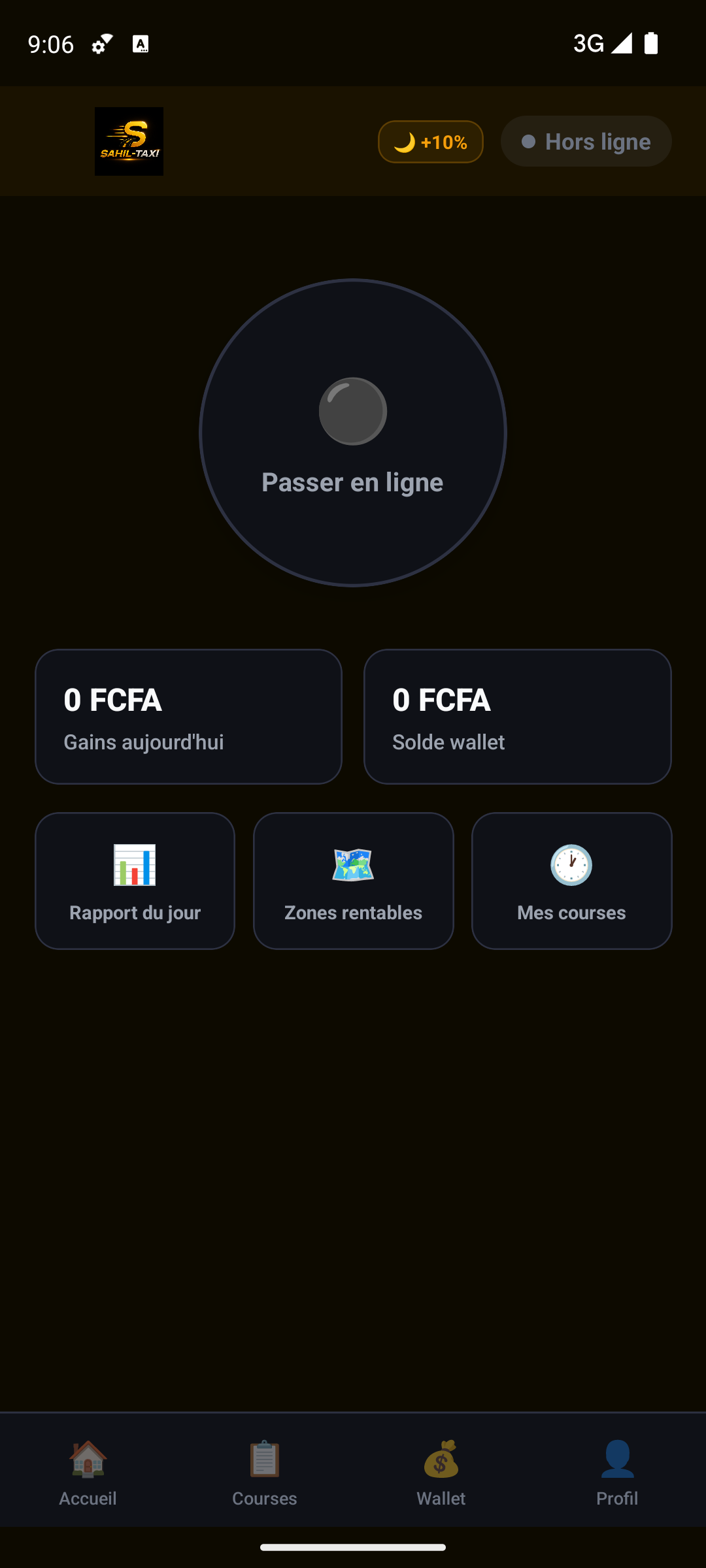 Tableau de bord chauffeur — Passer en ligne